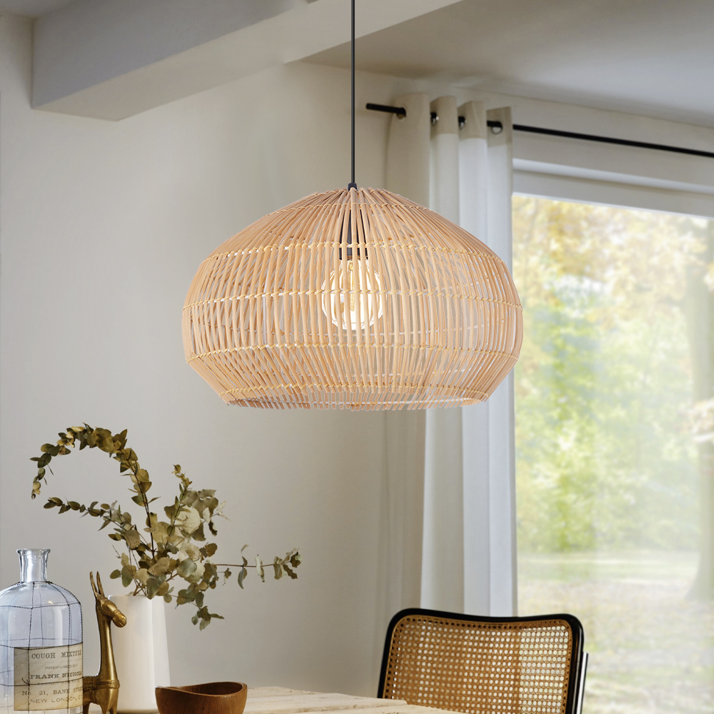 Minimalist Rattan Hanging Light Fixture Handcrafted Modern Dining Room Kitchen Island Decor Lamp