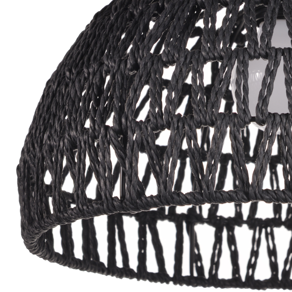 Black Paper Rope Dome Ceiling Light Hand Woven Semi Flush Mount Basket Lamp