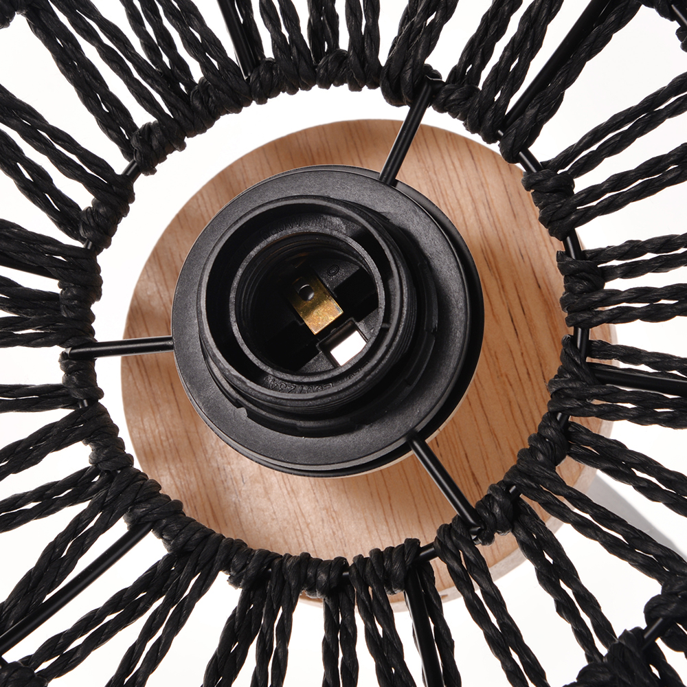 Black Paper Rope Dome Ceiling Light Hand Woven Semi Flush Mount Basket Lamp