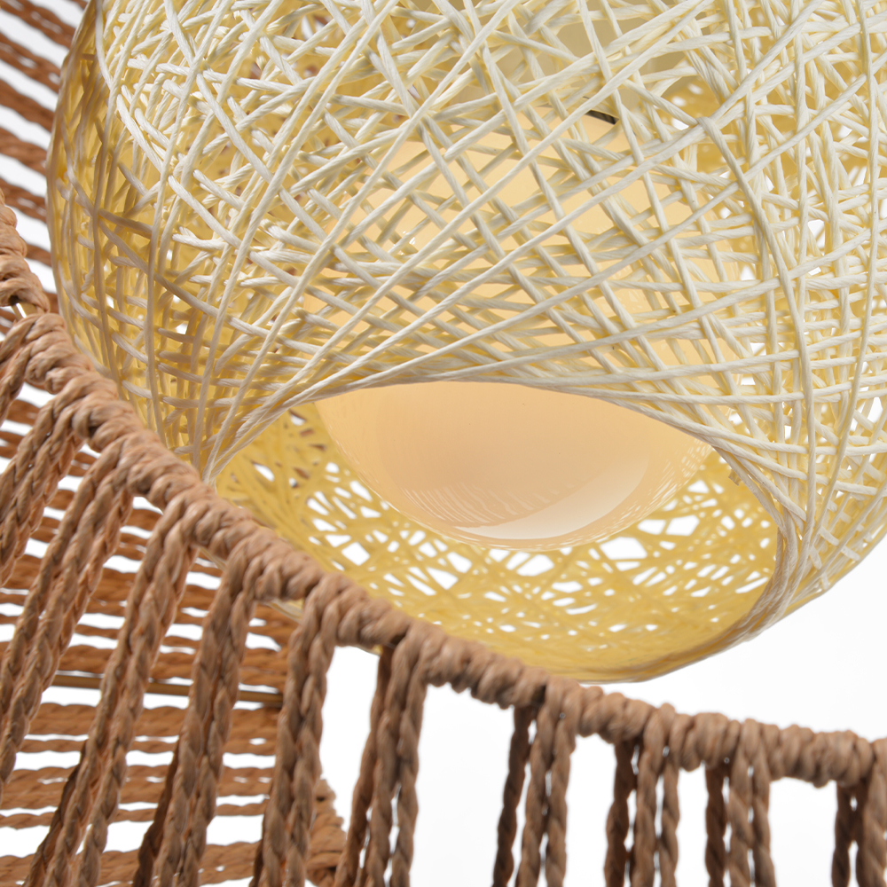 Nursery Crescent Moon Paper Rope Pendant Light Woven Globe Hanging Lamp for Kids Room