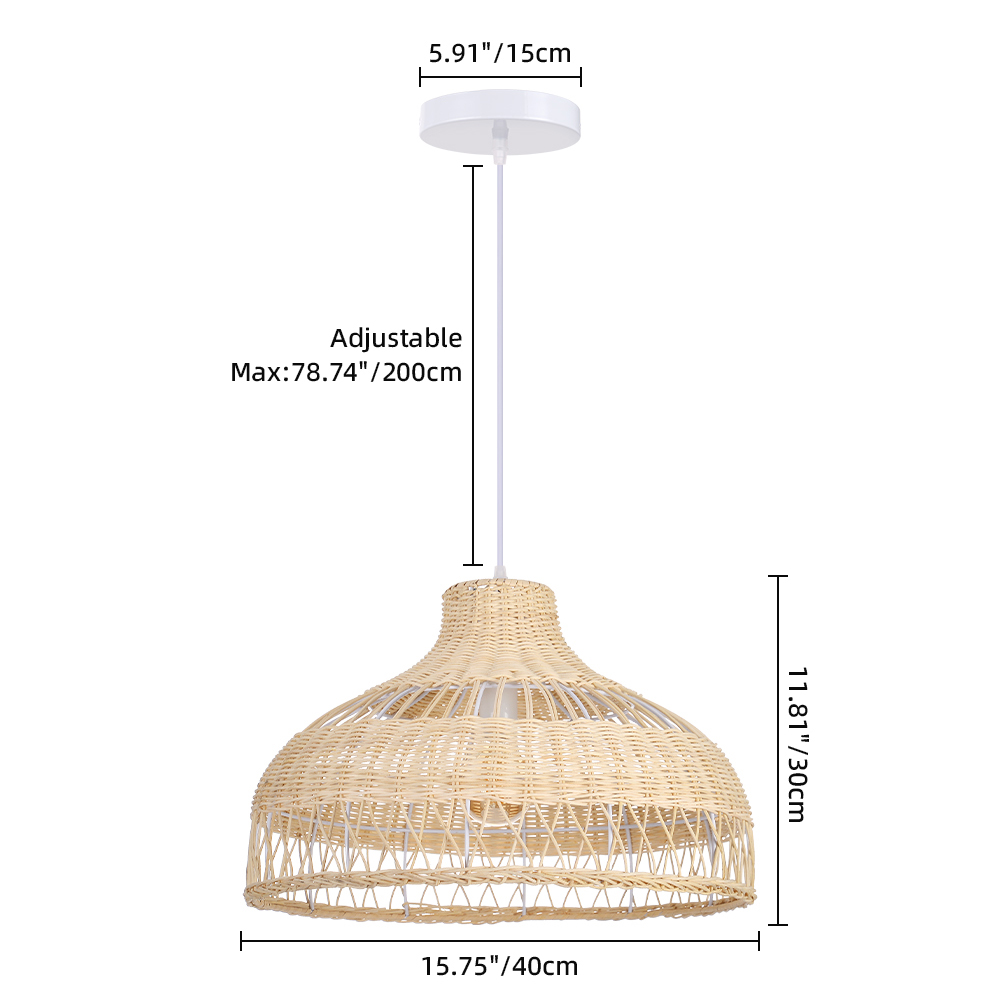 Handwoven Natural Color Rattan Bell Pendant Light Wide Dome Wicker Hanging Lamp
