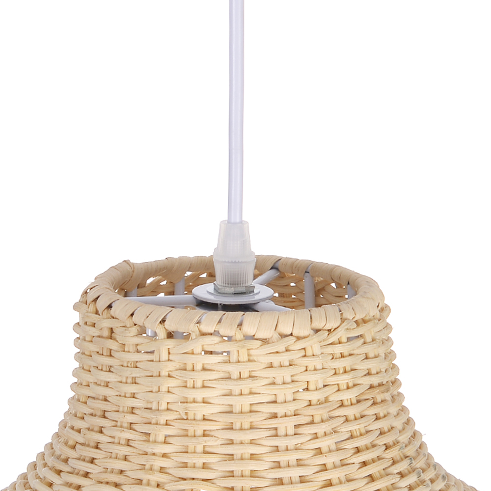 Handwoven Natural Color Rattan Bell Pendant Light Wide Dome Wicker Hanging Lamp