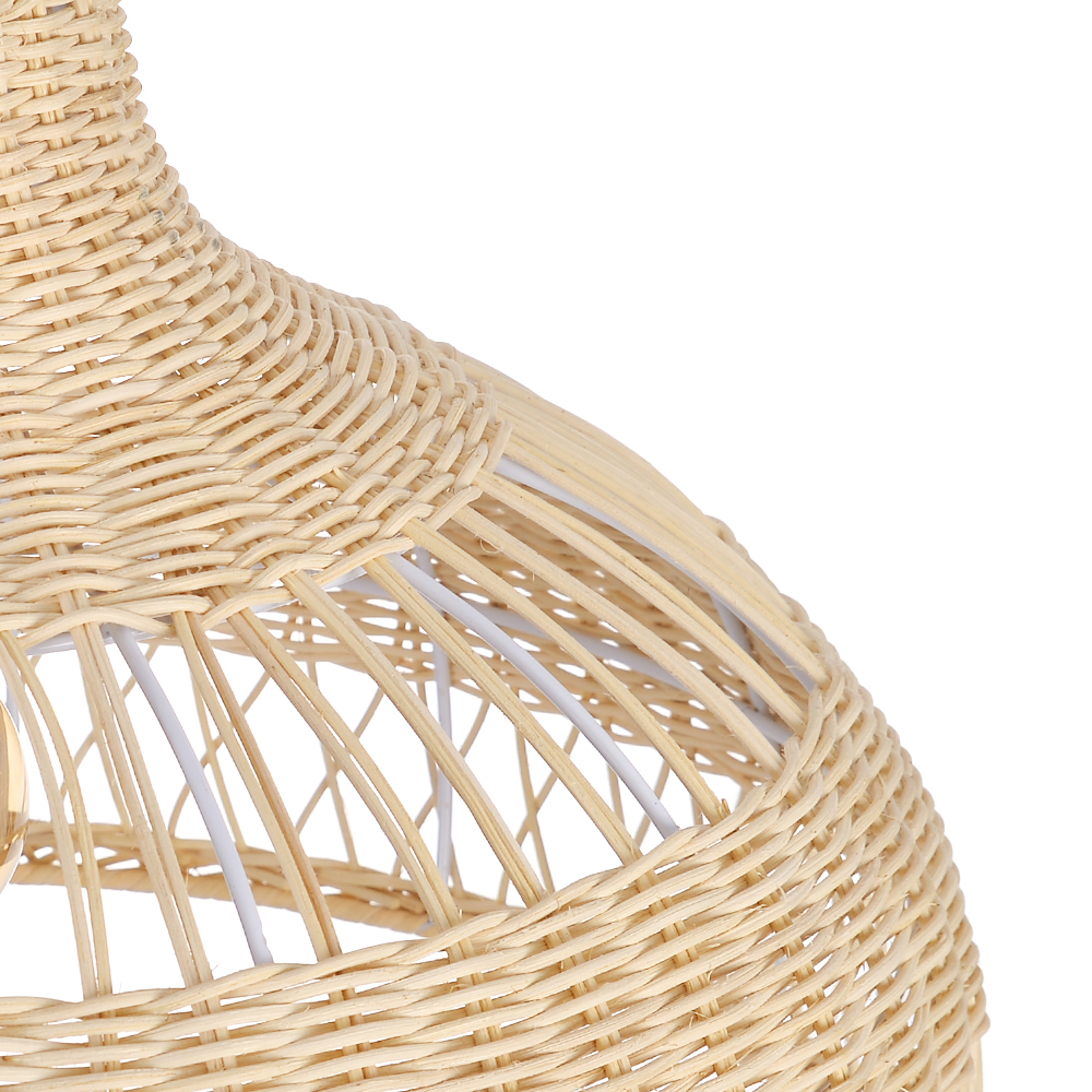 Handwoven Natural Color Rattan Bell Pendant Light Wide Dome Wicker Hanging Lamp