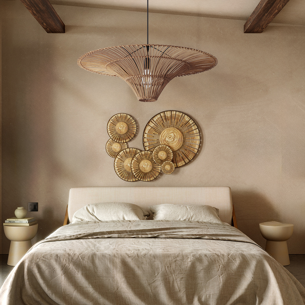 Ships from US Warehouse: 24" Woven Rattan Pendant Light over Dining Table