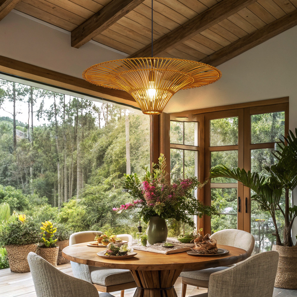 Ships from US Warehouse: 24" Woven Rattan Pendant Light over Dining Table