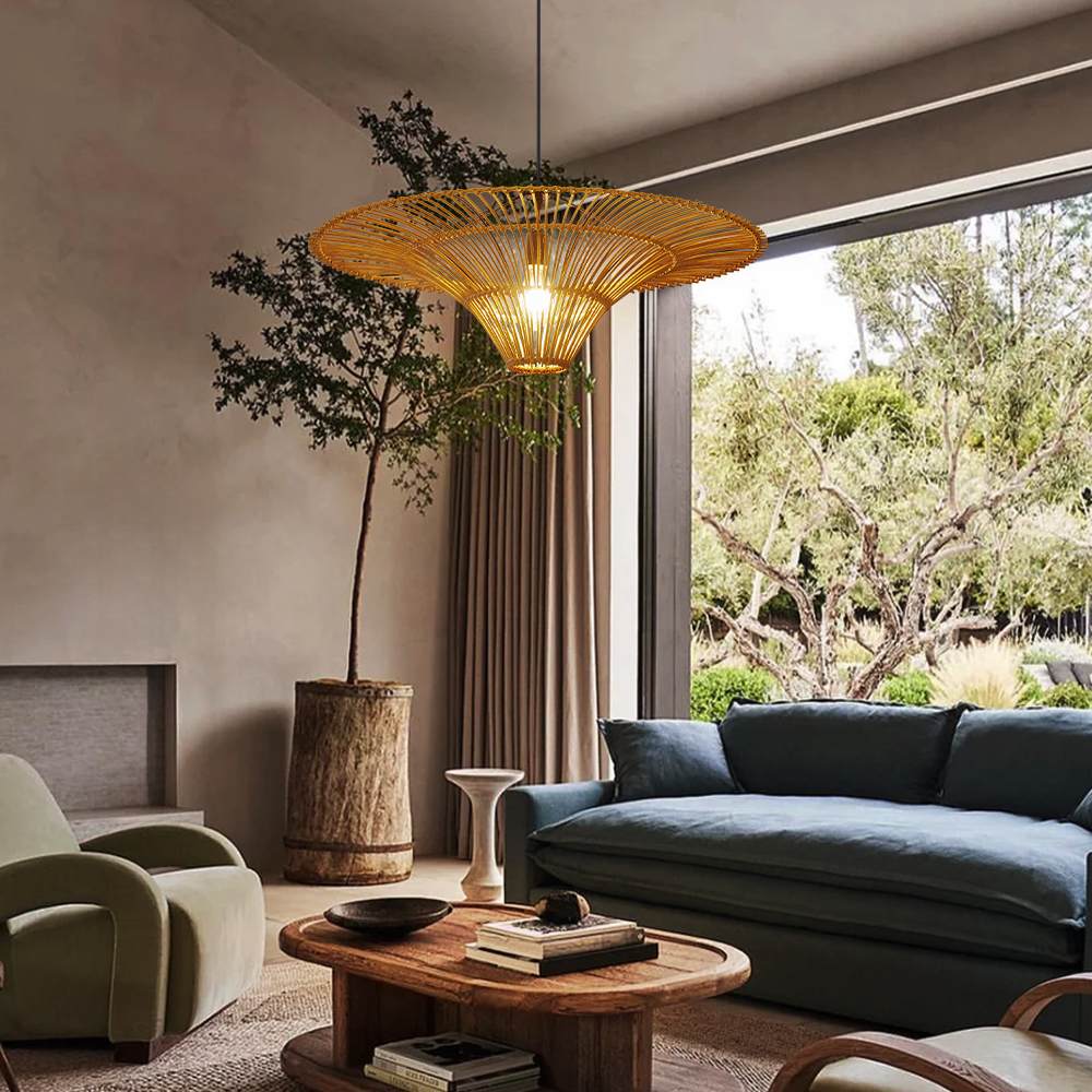 Ships from US Warehouse: 24" Woven Rattan Pendant Light over Dining Table
