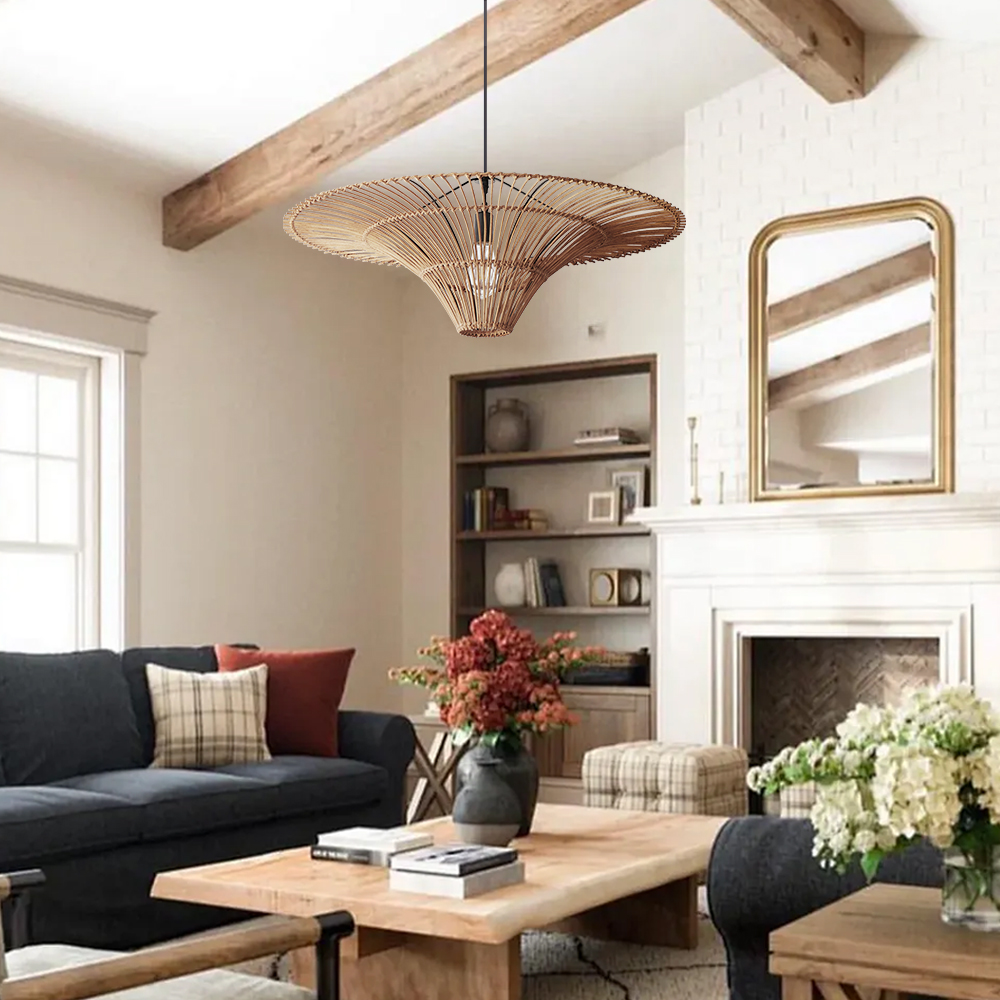 Ships from US Warehouse: 24" Woven Rattan Pendant Light over Dining Table