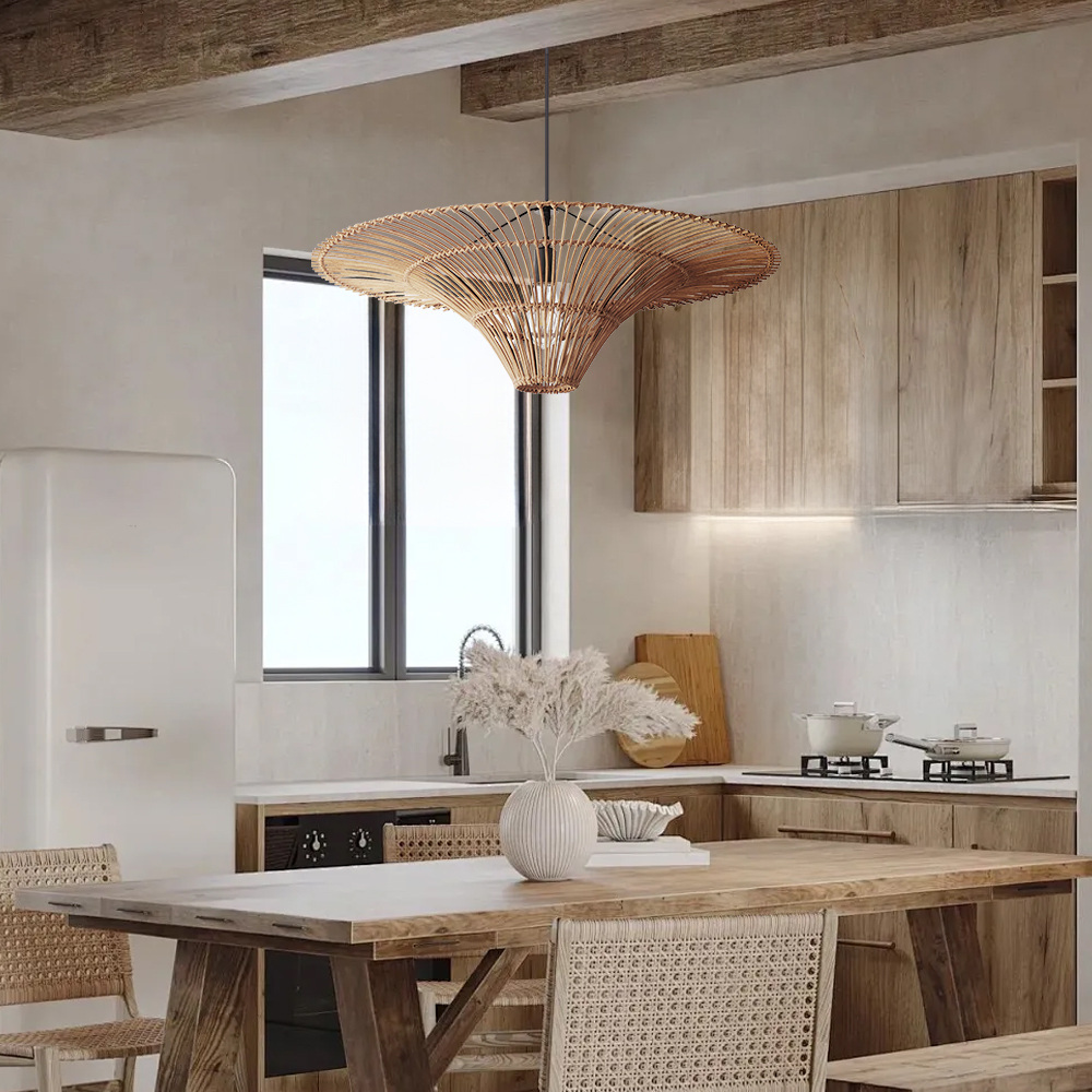 Ships from US Warehouse: 24" Woven Rattan Pendant Light over Dining Table