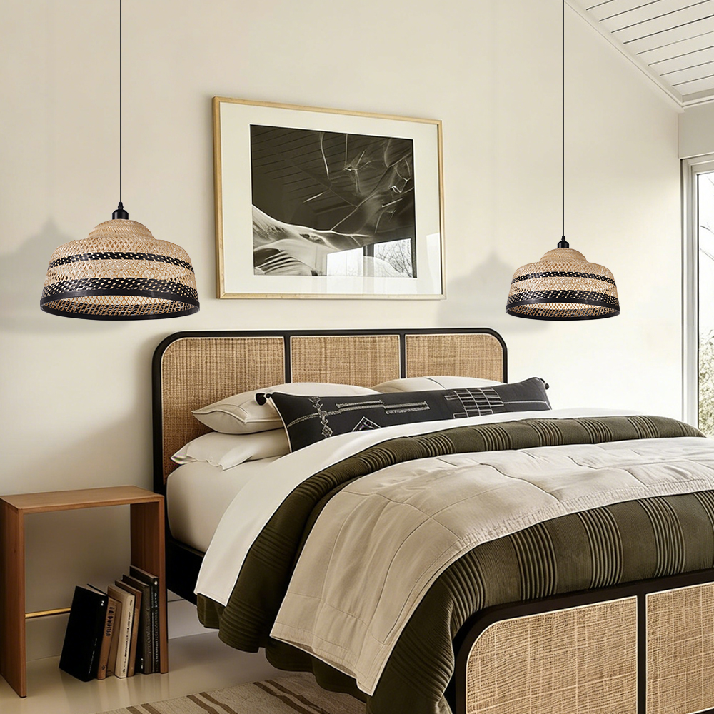 Pastoral Bamboo Pendant Lamp​ Decorative Handwoven Hanging Light for Kitchen Dining Room