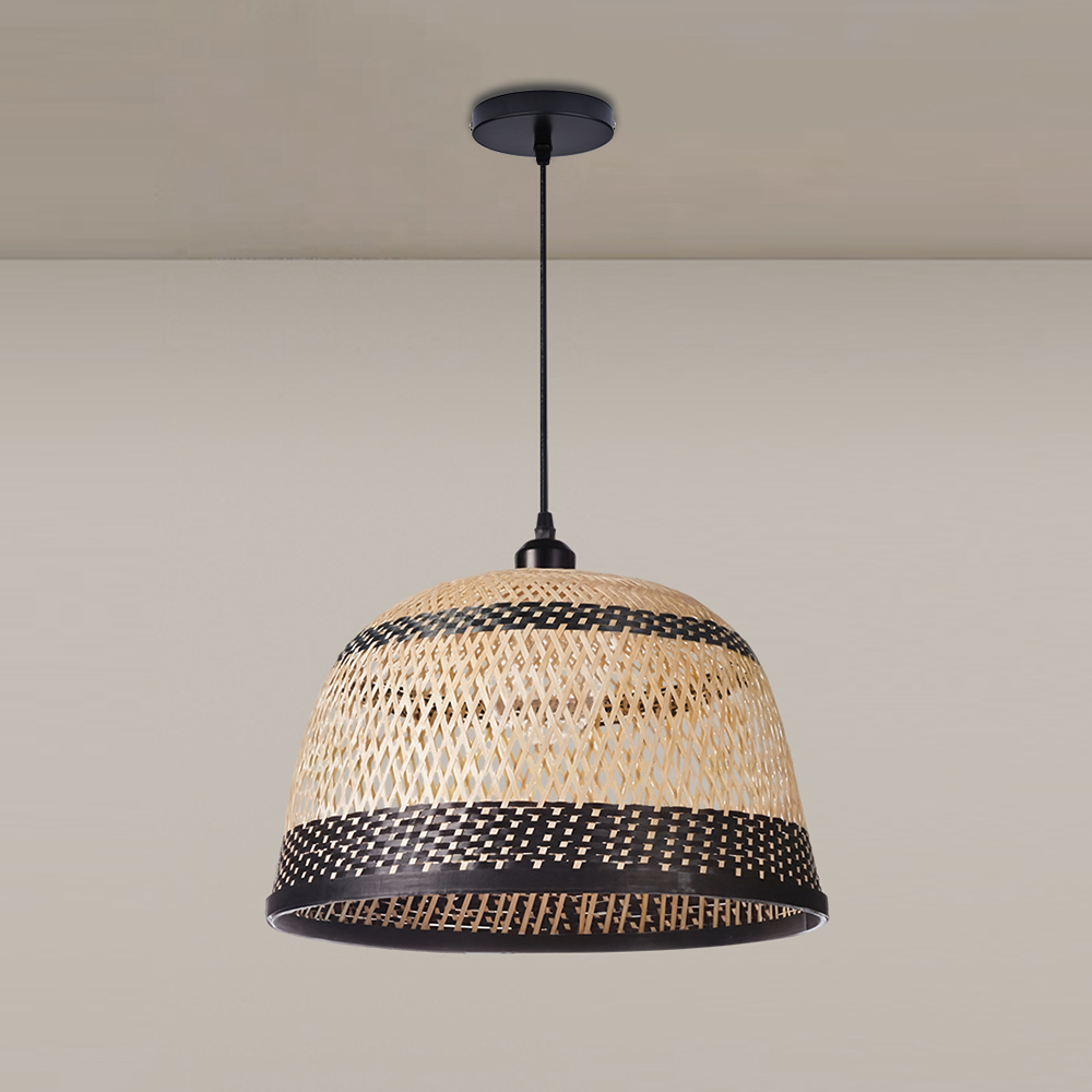 Natural Hand-Woven Bamboo Bell Pendant Light Basketweave Pendant Shade