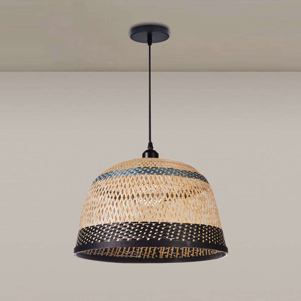Natural Hand-Woven Bamboo Bell Pendant Light Basketweave Pendant Shade