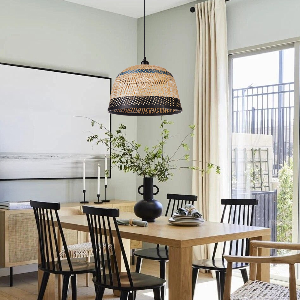 Natural Hand-Woven Bamboo Bell Pendant Light Basketweave Pendant Shade