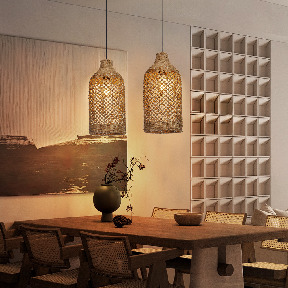 Pendant Light Black Woven Indoor Lamp Shades for Dining Room