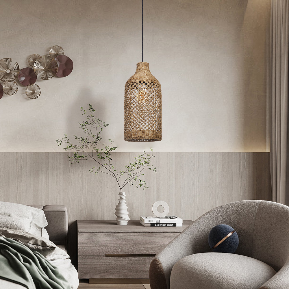 Pendant Light Black Woven Indoor Lamp Shades for Dining Room