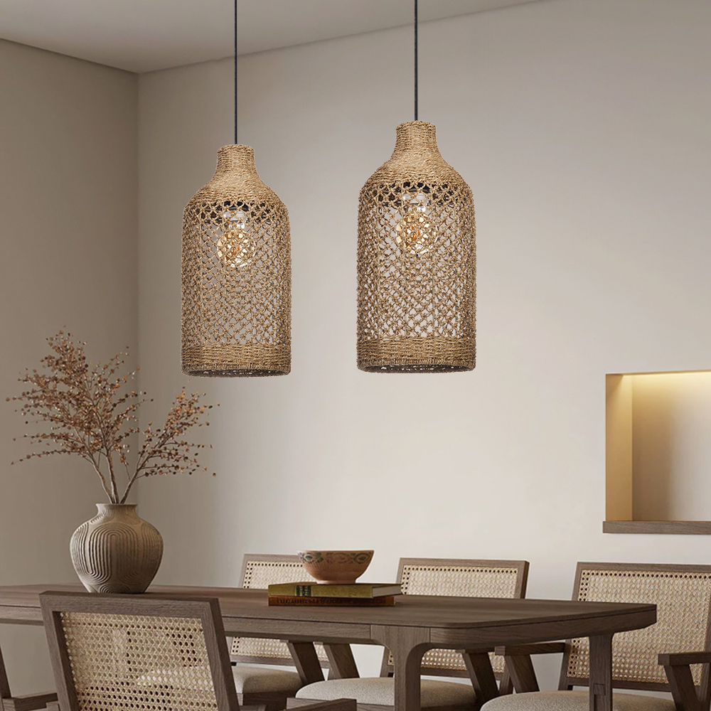 Pendant Light Black Woven Indoor Lamp Shades for Dining Room