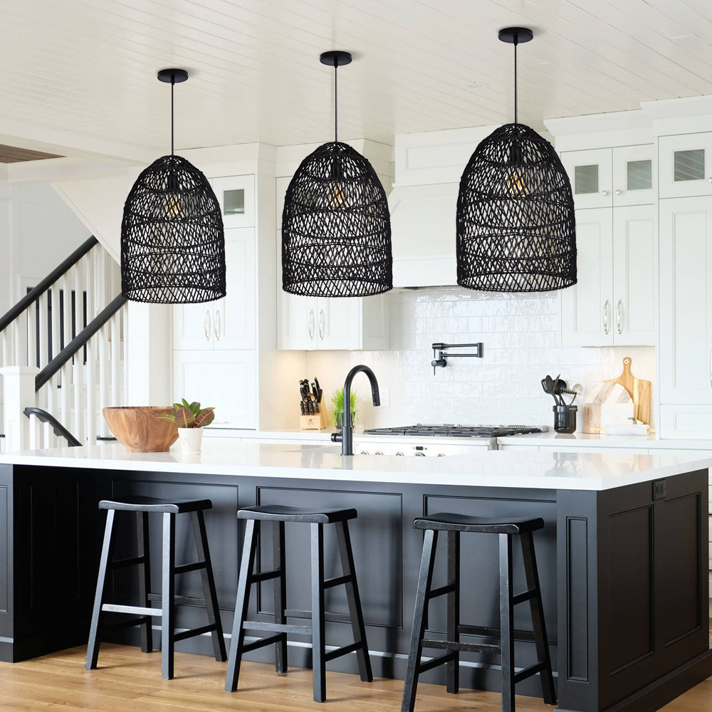 Intricate Black Rattan Lattice Light Artistic Hanging Shade for Dining Room