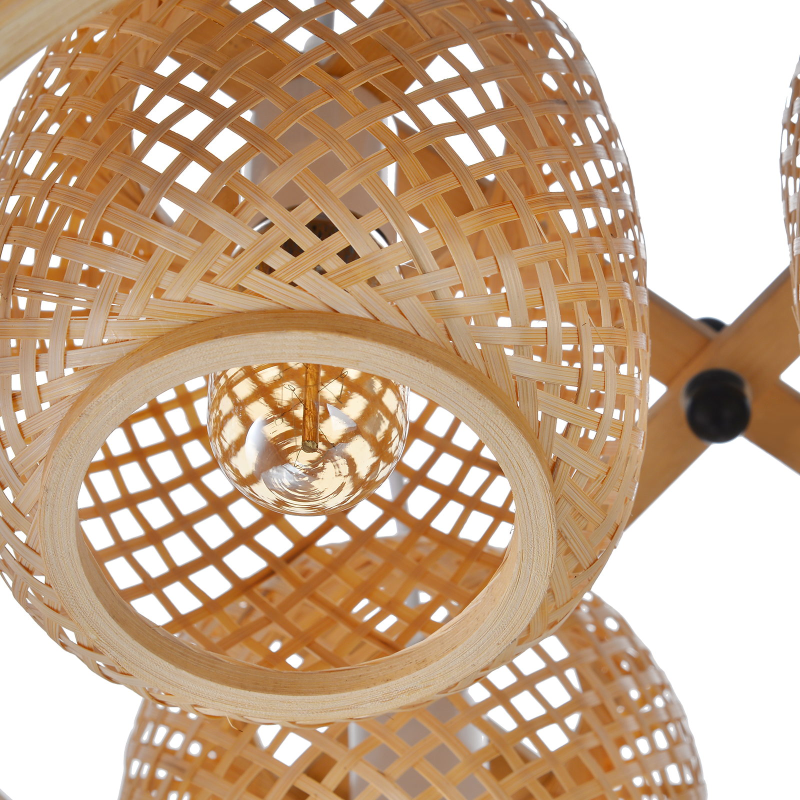 4-Bulb Woven Bamboo Pendant Lamp for Living Room