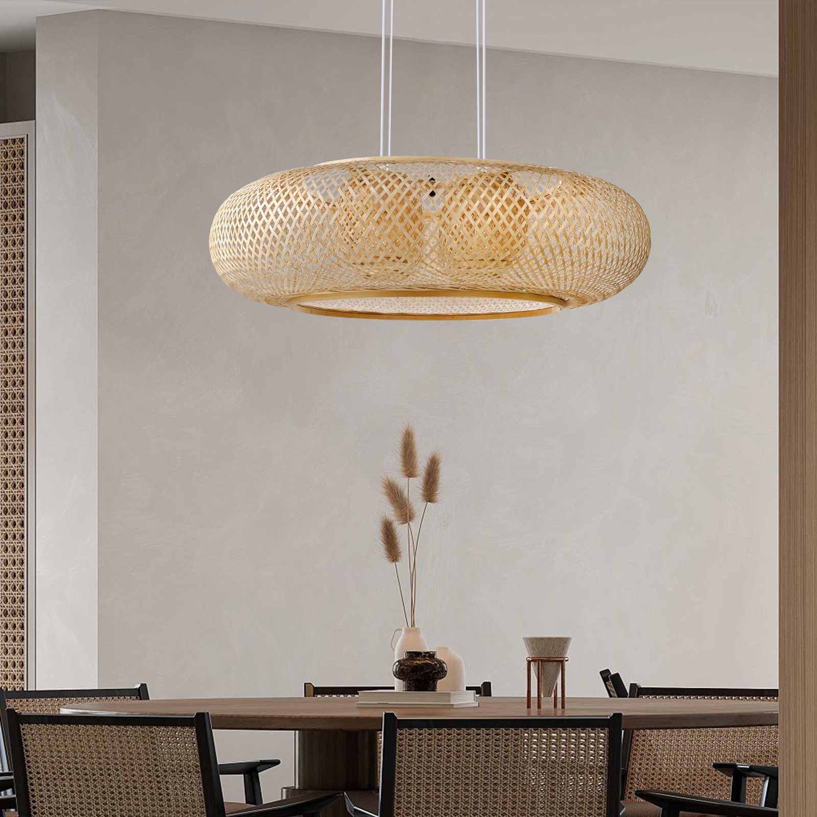 4-Bulb Woven Bamboo Pendant Lamp for Living Room