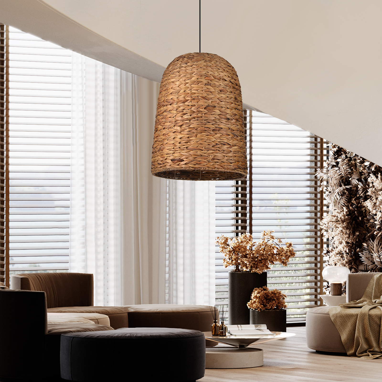 Japanese Wabi Sabi B&B Restaurant Chandelier Hand-woven Rattan Pendant Lampshade