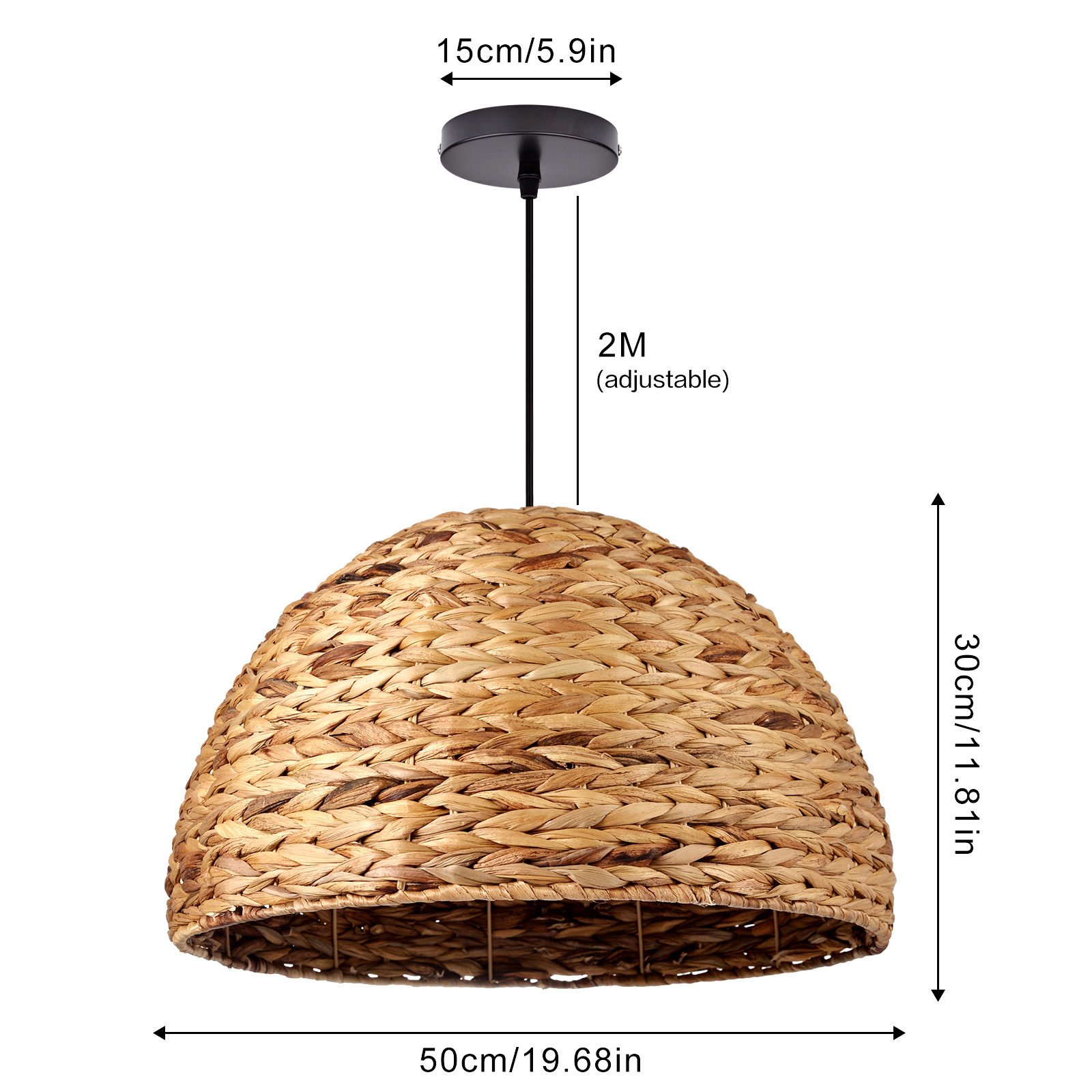 Zen Retro Semicircle Straw Rattan Basket Pendant Light Dining Room Hanging Lampshade