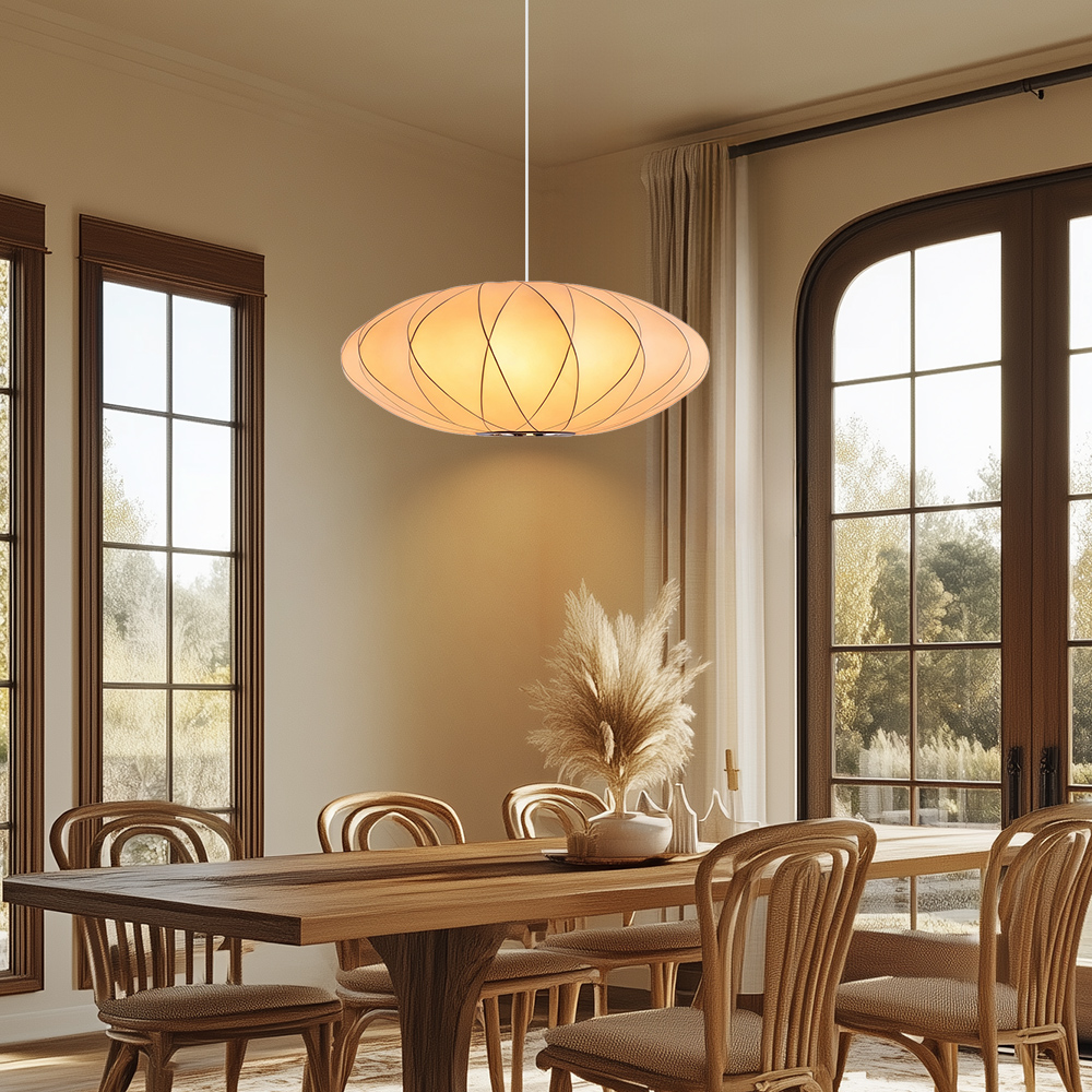 French fabric art chandelier over Dining Table