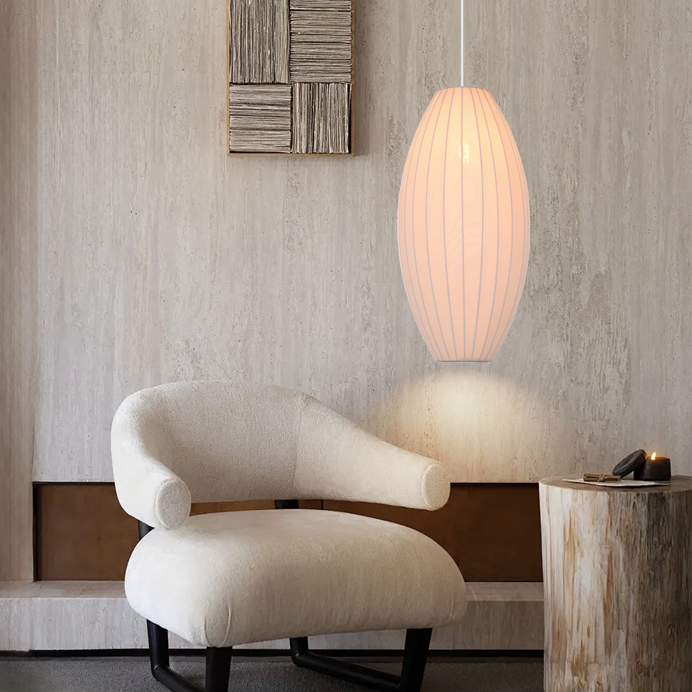 White Fabric Japanese Style Pendant Lamp for Living Room