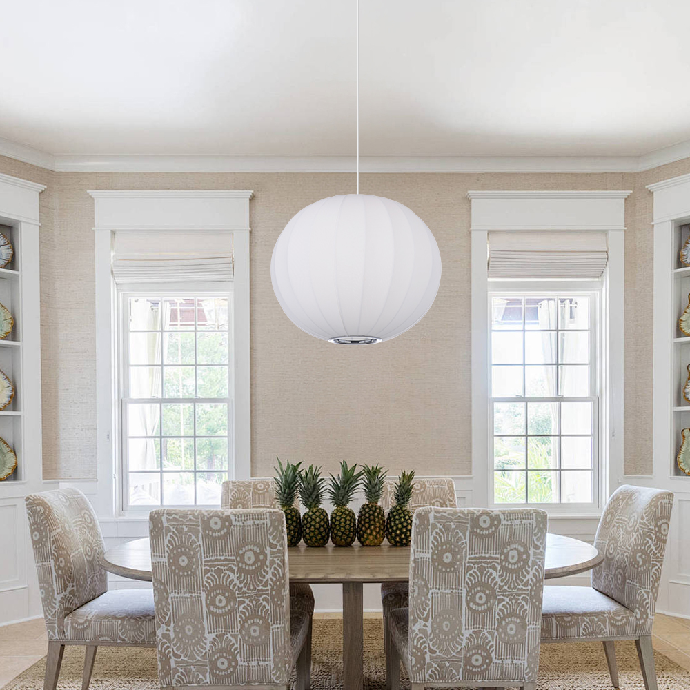 Round Fabric Lantern Pendant Light for Dining Room
