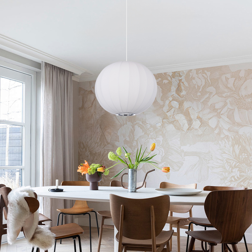 Round Fabric Lantern Pendant Light for Dining Room