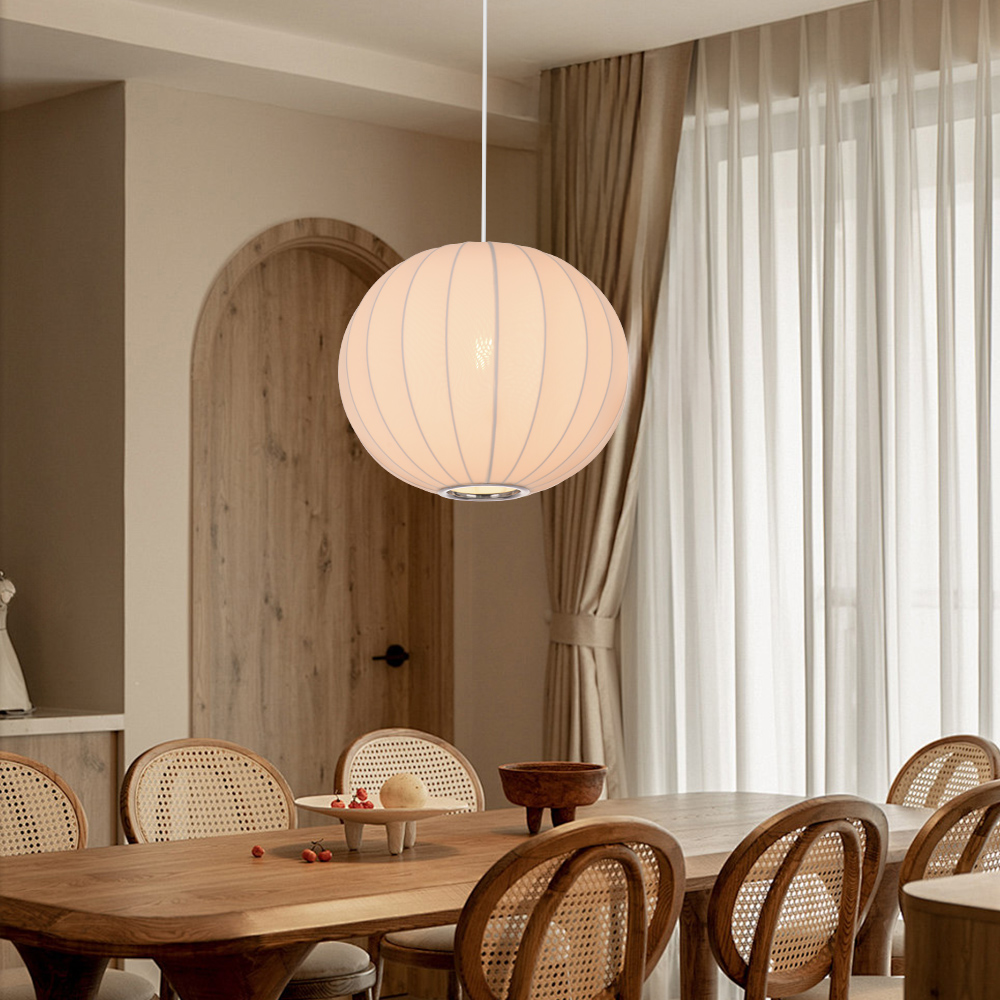 Round Fabric Lantern Pendant Light for Dining Room