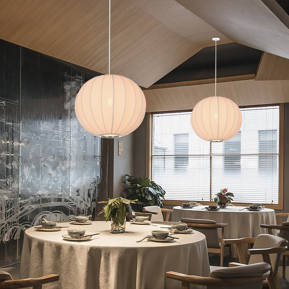 Round Fabric Lantern Pendant Light for Dining Room