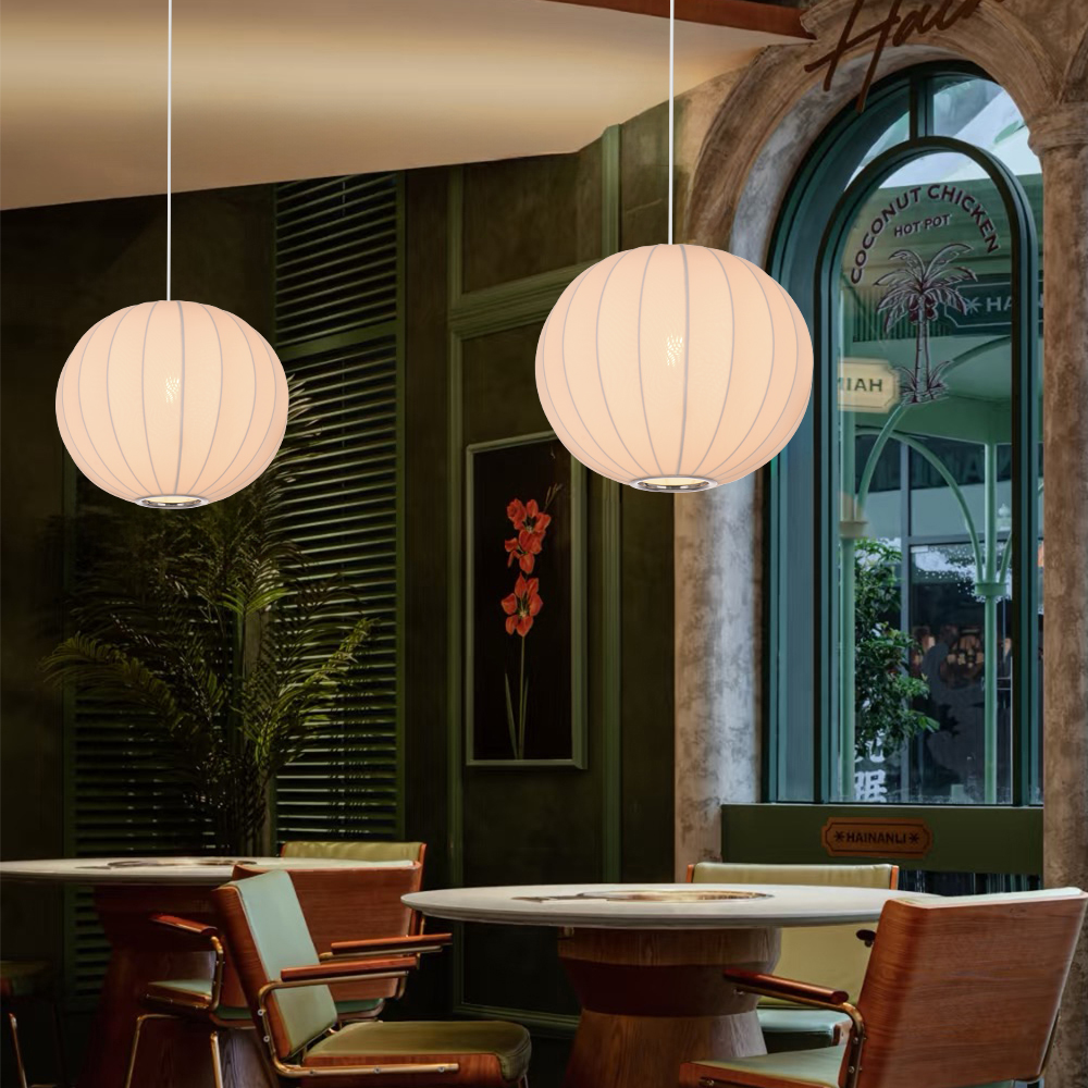 Round Fabric Lantern Pendant Light for Dining Room