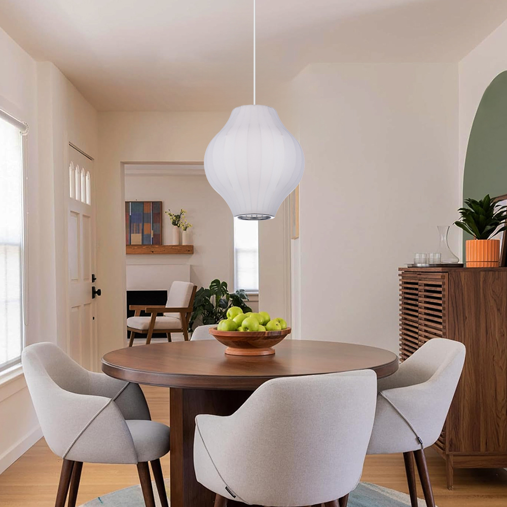 Nordic Style White Fabric Pendant Light Simple E26 Bulb Lamp Design for Living Room