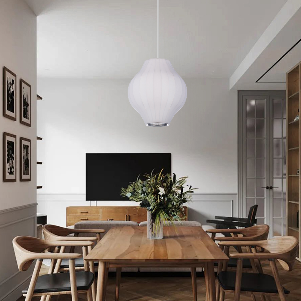 Nordic Style White Fabric Pendant Light Simple E26 Bulb Lamp Design for Living Room