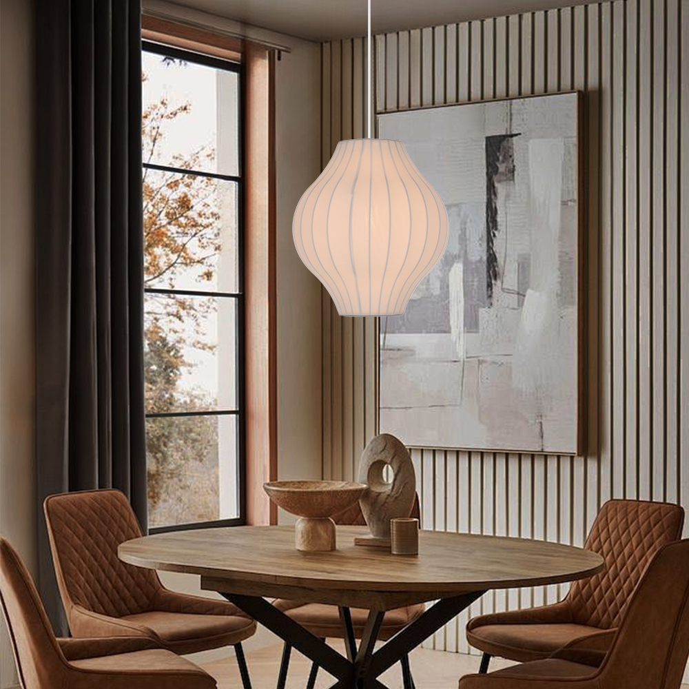 Nordic Style White Fabric Pendant Light Simple E26 Bulb Lamp Design for Living Room