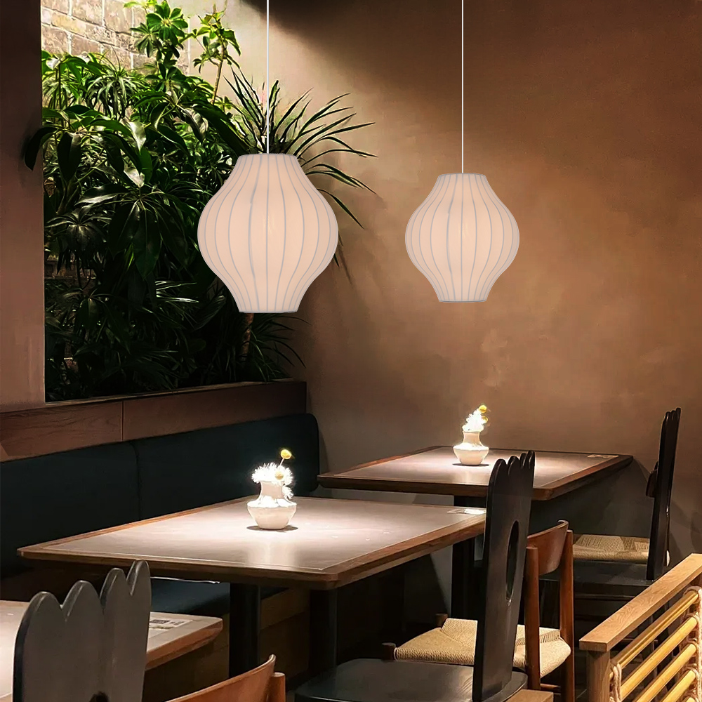 Nordic Style White Fabric Pendant Light Simple E26 Bulb Lamp Design for Living Room