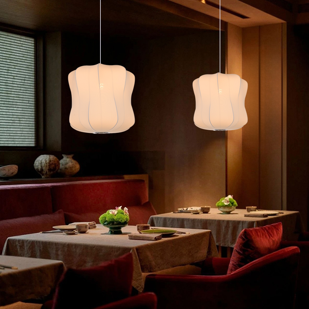Bucket Lantern Pendant Fabric Hanging Lights for Dining Living Room