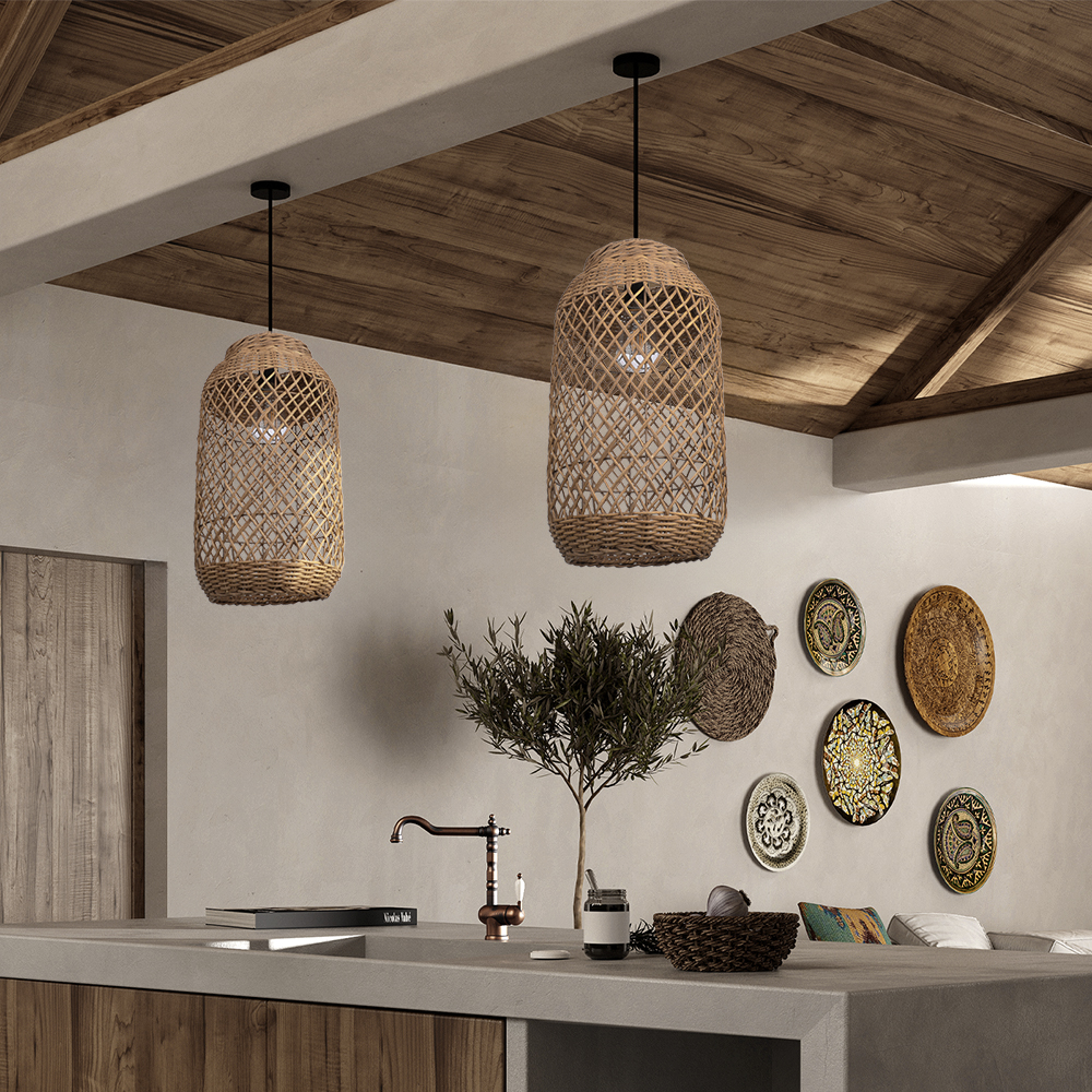 Luminous Rattan Pendant Light Natural Chandelier for Kitchen Island