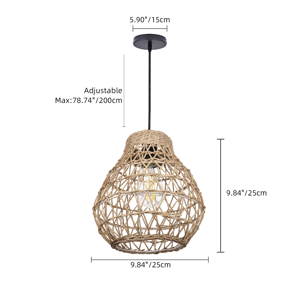 MiniMini Rustic Rattan Pendant Light handwoven Modern Lampshade