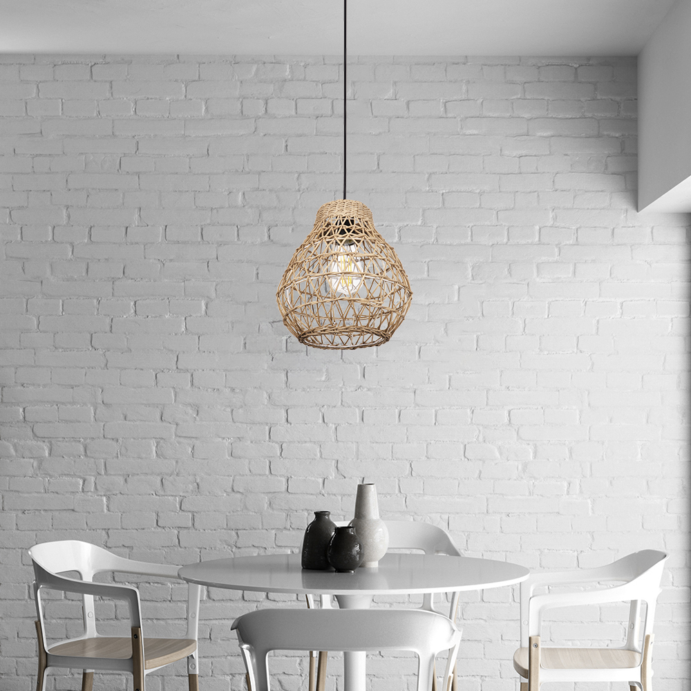 MiniMini Rustic Rattan Pendant Light handwoven Modern Lampshade