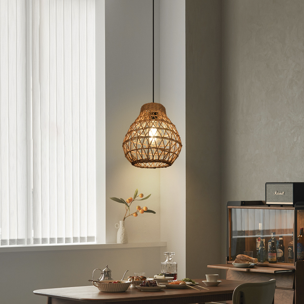 MiniMini Rustic Rattan Pendant Light handwoven Modern Lampshade