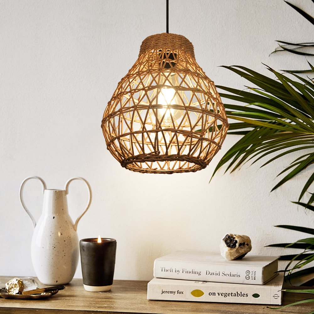 MiniMini Rustic Rattan Pendant Light handwoven Modern Lampshade