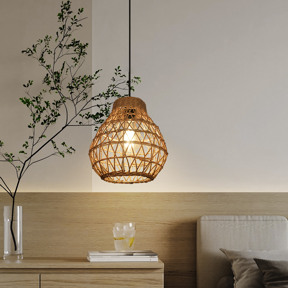 MiniMini Rustic Rattan Pendant Light handwoven Modern Lampshade