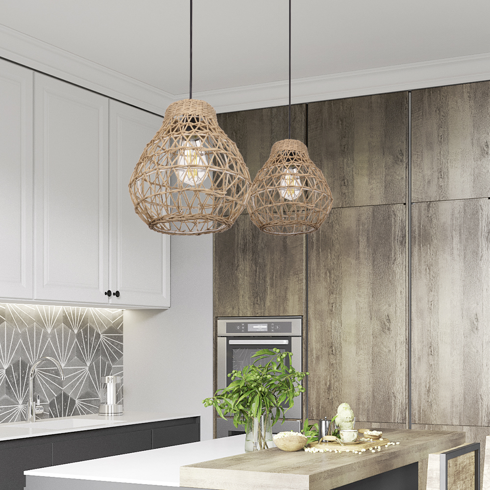 MiniMini Rustic Rattan Pendant Light handwoven Modern Lampshade