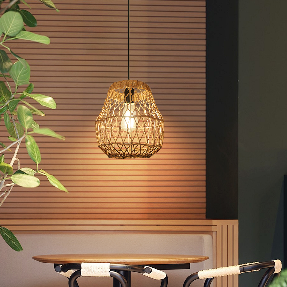 MiniMini Rustic Rattan Pendant Light handwoven Modern Lampshade