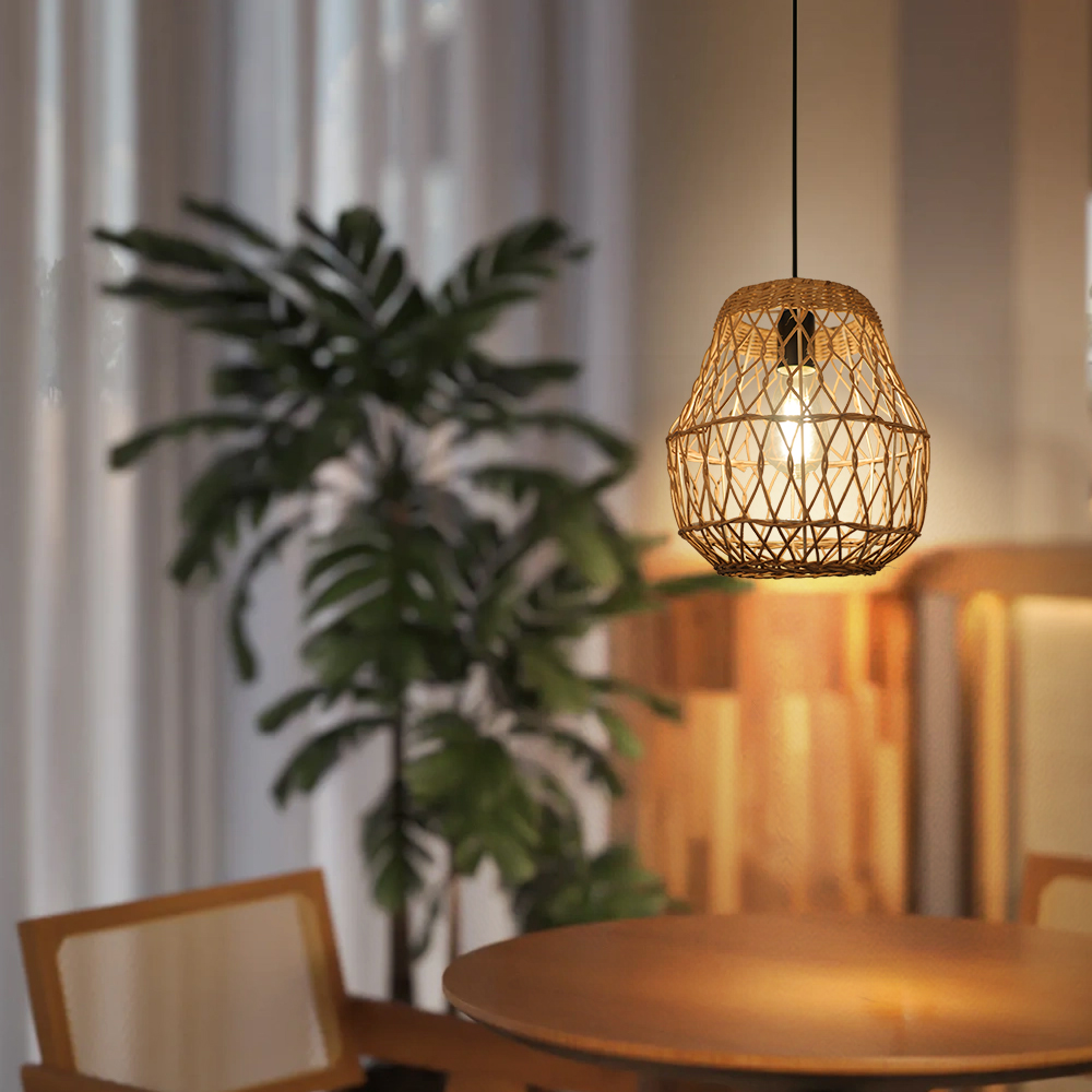 MiniMini Rustic Rattan Pendant Light handwoven Modern Lampshade