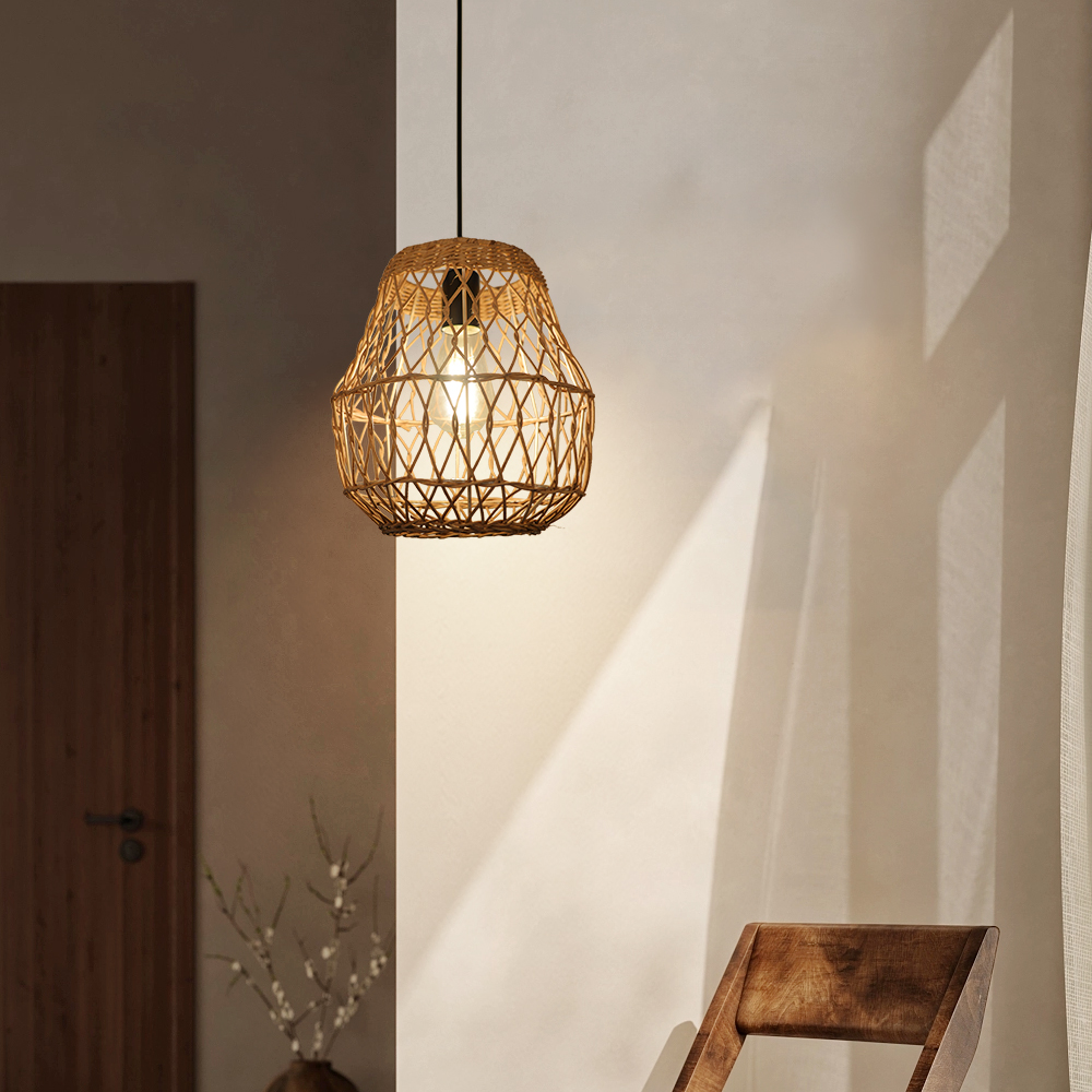 MiniMini Rustic Rattan Pendant Light handwoven Modern Lampshade