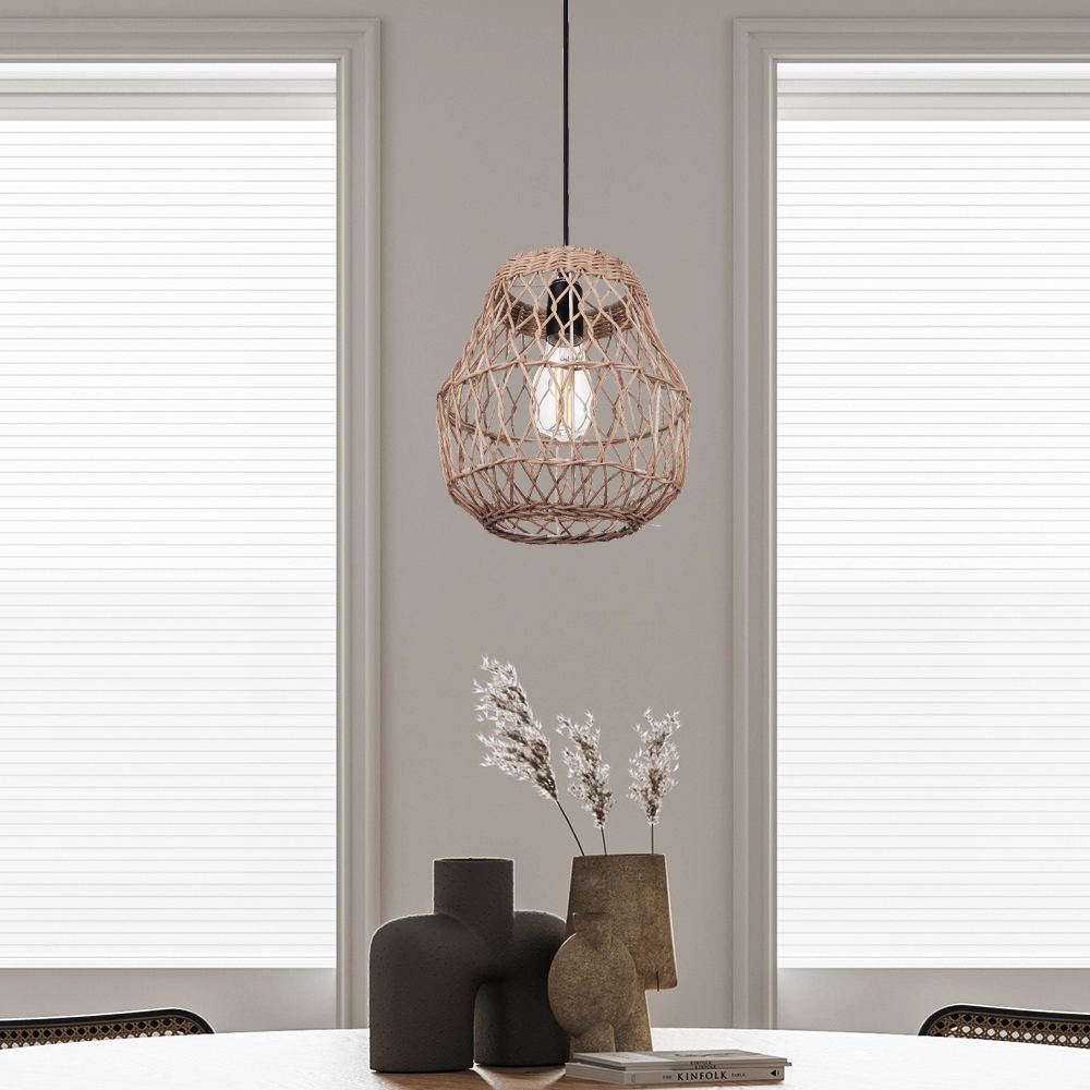 MiniMini Rustic Rattan Pendant Light handwoven Modern Lampshade