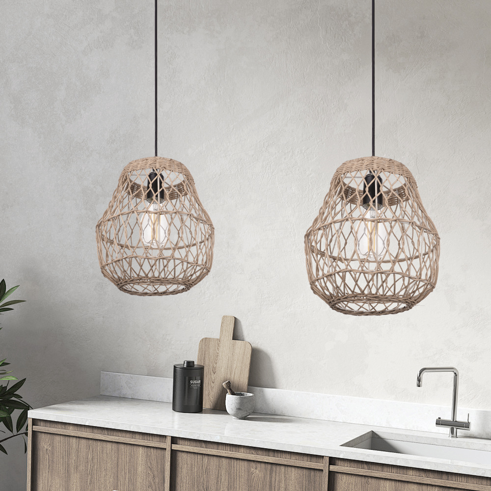 MiniMini Rustic Rattan Pendant Light handwoven Modern Lampshade