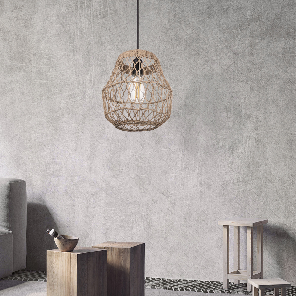 MiniMini Rustic Rattan Pendant Light handwoven Modern Lampshade