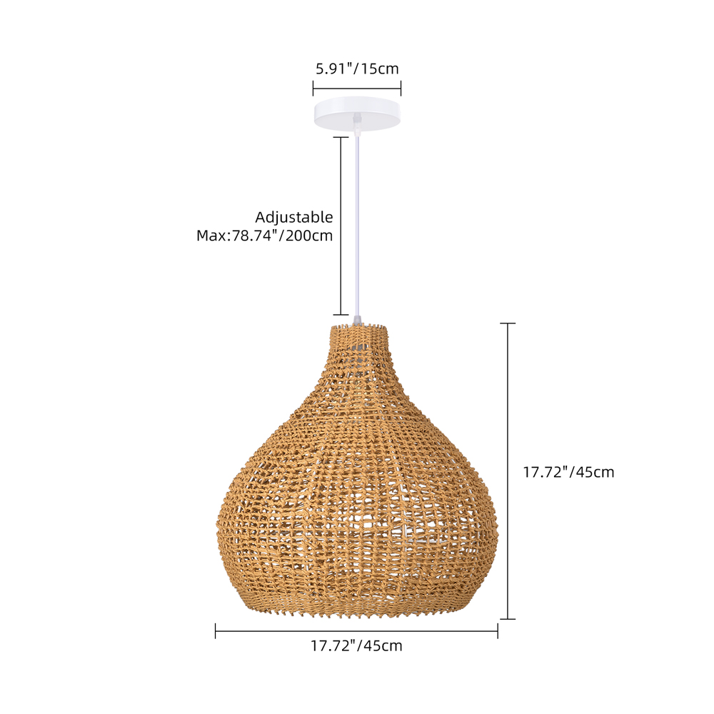 Natural Wicker Hanging Lamp Boho Rope Light Fixture for Dining Room Kitchen Island
